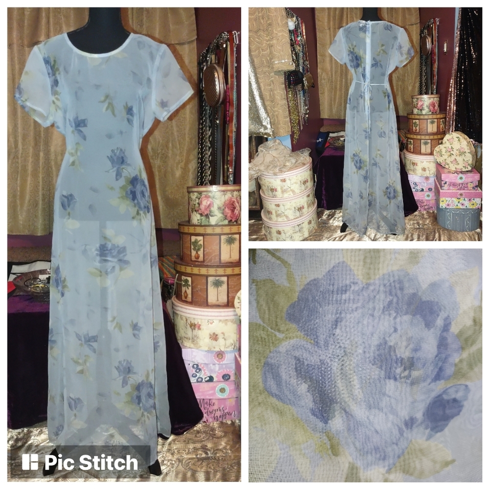 A-List By Wrapper Floral Sheer Blue Maxi Dress 13